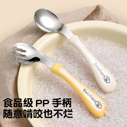 316L Stainless Steel Baby Independent Feeding Spoon Baby Learning to Eat Training Spoon Kidsren's Elbow Fork Spoon - image 4