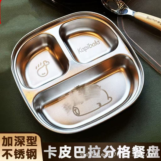 [Clearout] Stainless Steel Kidsren's Dinner Plate Baby Eating Cartoon Plate Home Student Portable Compartmented Lunch Box - image 1