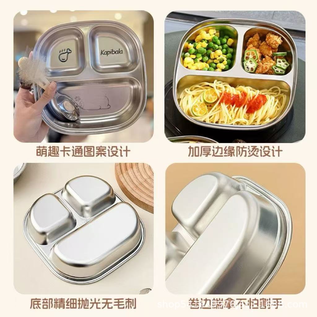 [Clearout] Stainless Steel Kidsren's Dinner Plate Baby Eating Cartoon Plate Home Student Portable Compartmented Lunch Box - image 3