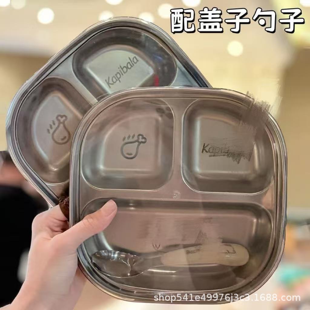 [Clearout] Stainless Steel Kidsren's Dinner Plate Baby Eating Cartoon Plate Home Student Portable Compartmented Lunch Box - image 4