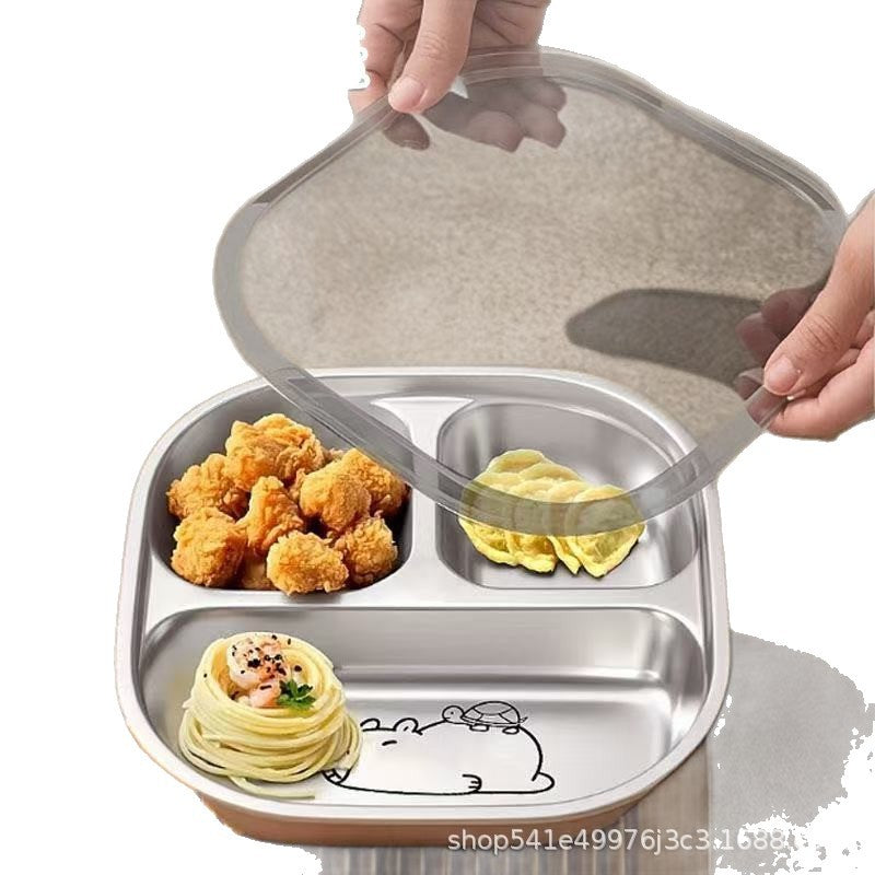 [Clearout] Stainless Steel Kidsren's Dinner Plate Baby Eating Cartoon Plate Home Student Portable Compartmented Lunch Box - image 5