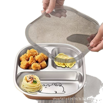 [Clearout] Stainless Steel Kidsren's Dinner Plate Baby Eating Cartoon Plate Home Student Portable Compartmented Lunch Box - image 5