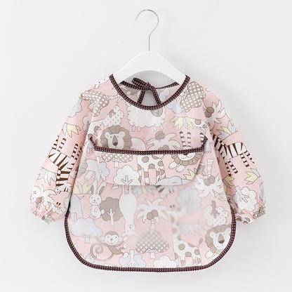 Children's Smock Waterproof Long-Sleeved Reverse Dressing Baby Eating Clothes Apron Pure Cotton Kidsren's Smock Baby Bib Protective Clothing - image 1