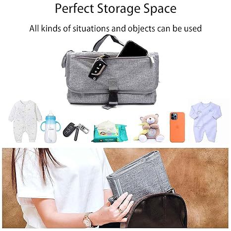 Portable Diaper Changing Pad Large Waterproof Foldable Mat Travel Baby Changing Pad with Wet Wipes Pocket - image 2