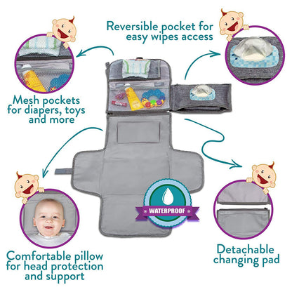 Portable Diaper Changing Pad Large Waterproof Foldable Mat Travel Baby Changing Pad with Wet Wipes Pocket - image 3