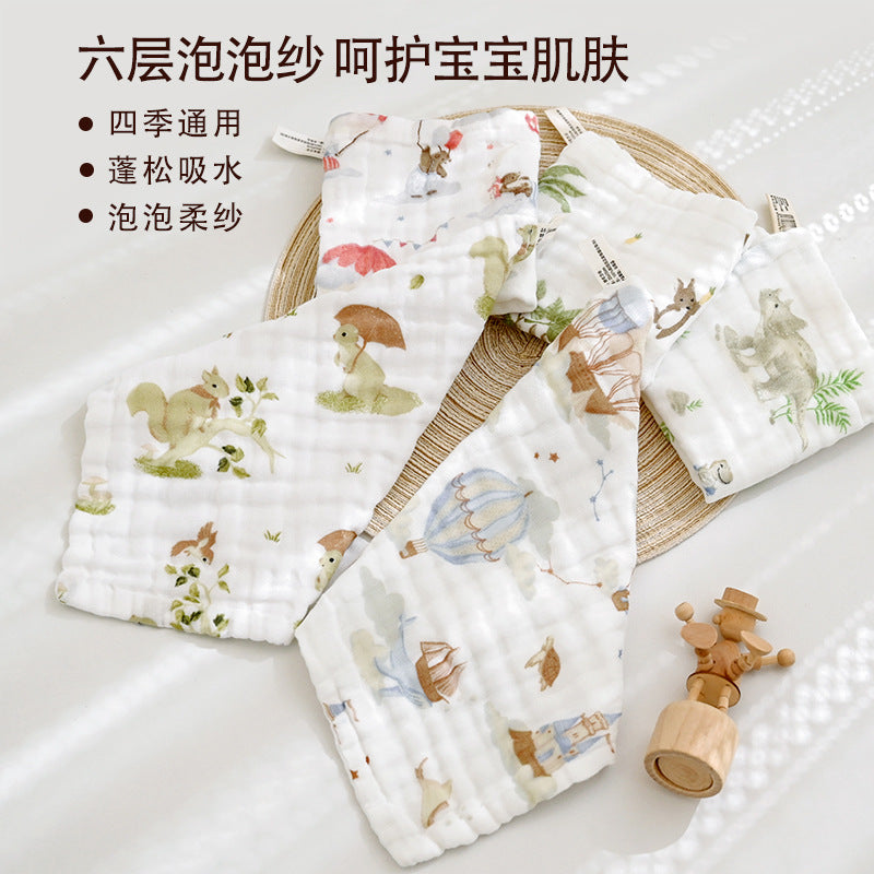 Newborn Gauze Square Towel Pure Cotton Type a Six-Layer Seersucker Baby Face Wash and Bath Towel Baby Saliva Towel - image 2