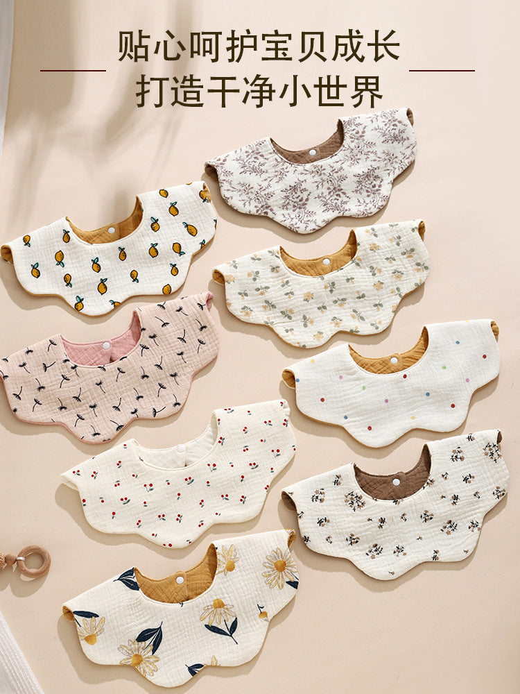 Ins-Style Korean Version Baby Saliva Towel, Pure Cotton Gauze, Rotatable Waterproof Petal Bib for Infants and Toddlers, Reversible - image 1