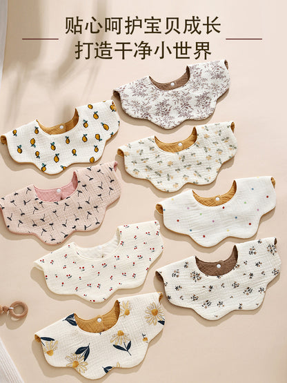 Ins-Style Korean Version Baby Saliva Towel, Pure Cotton Gauze, Rotatable Waterproof Petal Bib for Infants and Toddlers, Reversible - image 1