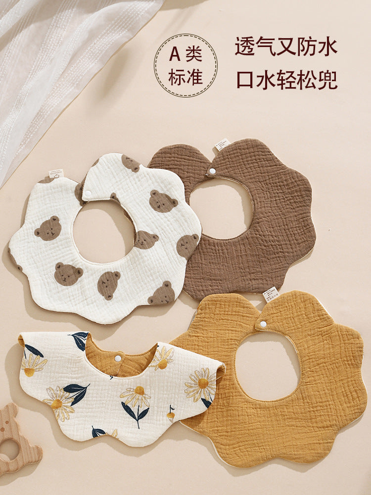 Ins-Style Korean Version Baby Saliva Towel, Pure Cotton Gauze, Rotatable Waterproof Petal Bib for Infants and Toddlers, Reversible - image 4