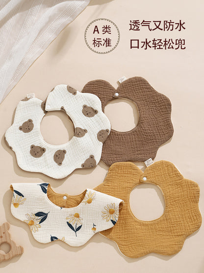 Ins-Style Korean Version Baby Saliva Towel, Pure Cotton Gauze, Rotatable Waterproof Petal Bib for Infants and Toddlers, Reversible - image 4