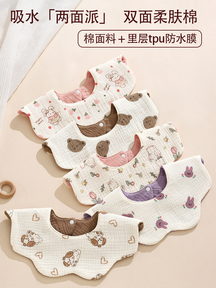 Ins-Style Korean Version Baby Saliva Towel, Pure Cotton Gauze, Rotatable Waterproof Petal Bib for Infants and Toddlers, Reversible - image 5