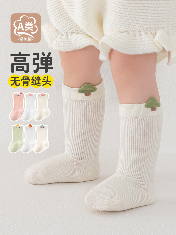 Spring and Autumn Baby Socks, Newborn Class a Cotton Socks, Seamless Loose-Top Cartoon Children's Socks, Children's Solid Color Baby Socks - image 1