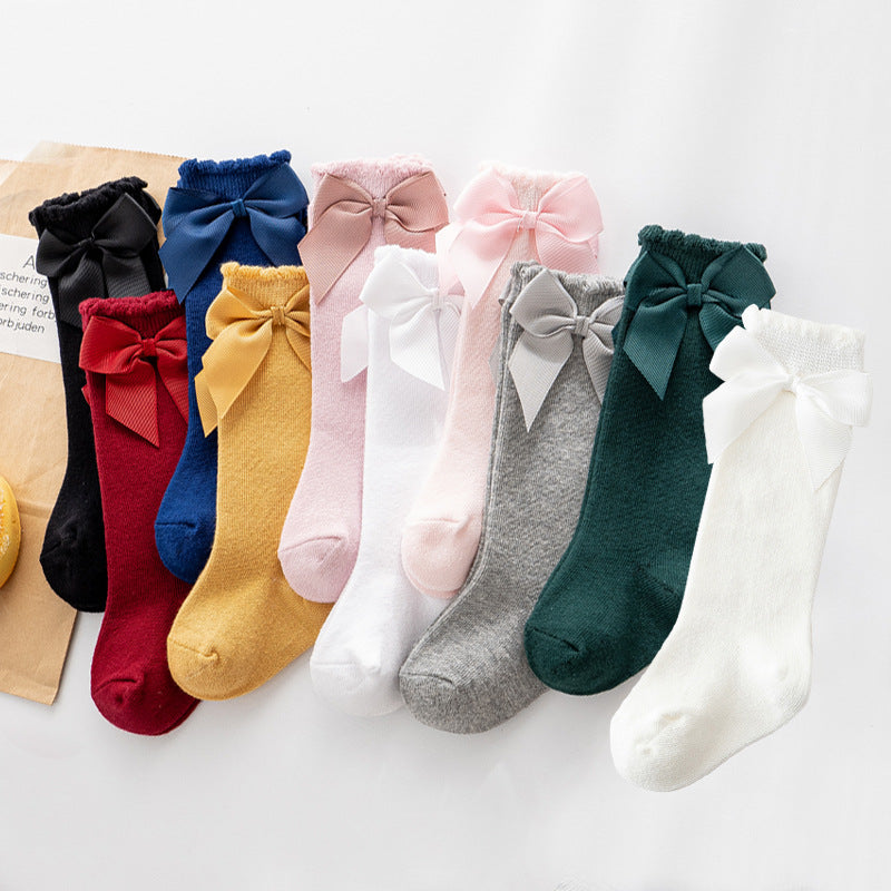 Spring and Autumn Style Baby Socks, Knee-High Socks with Large Bow, Princess Pink Socks, Floral Socks for Baby Girls, Mid-Calf Socks - image 2