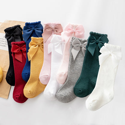 Spring and Autumn Style Baby Socks, Knee-High Socks with Large Bow, Princess Pink Socks, Floral Socks for Baby Girls, Mid-Calf Socks - image 2