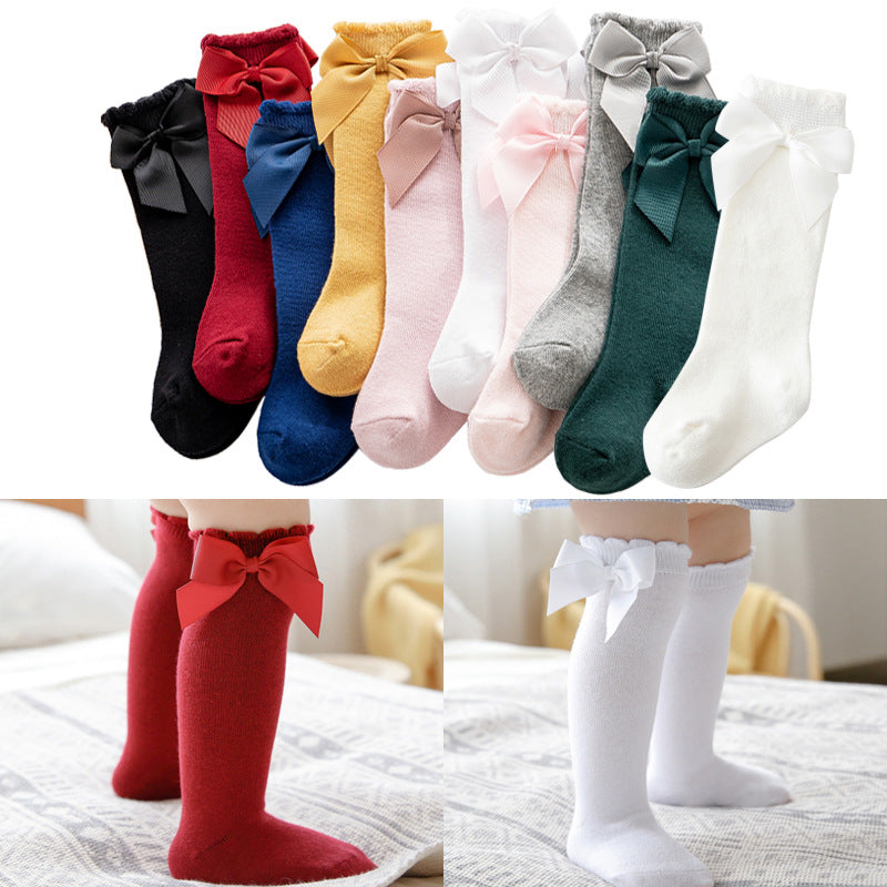 Spring and Autumn Style Baby Socks, Knee-High Socks with Large Bow, Princess Pink Socks, Floral Socks for Baby Girls, Mid-Calf Socks - image 3