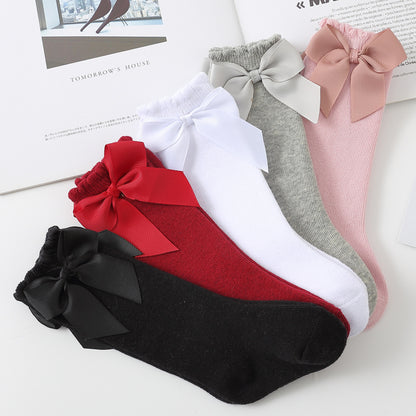 Spring and Autumn Style Baby Socks, Knee-High Socks with Large Bow, Princess Pink Socks, Floral Socks for Baby Girls, Mid-Calf Socks - image 4
