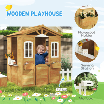 Outdoor Playhouse for Kids Wooden Cottage with Working Doors