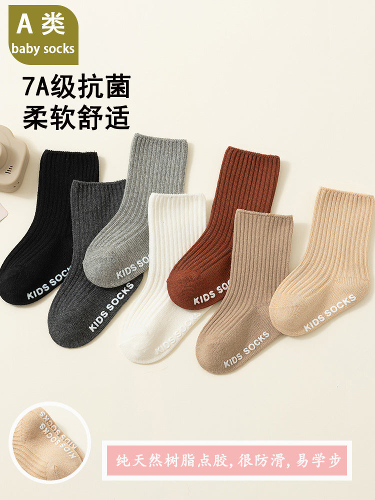26 Newborn Baby Spring and Autumn Double-Needle Anti-Slip Mid-Tube Loose Socks That Don'T Squeeze the Feet for Learning to Walk, Wholesale - image 2