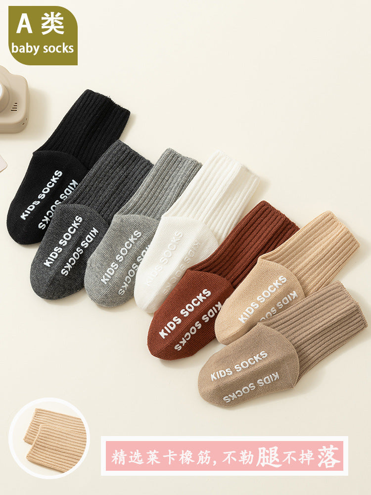 26 Newborn Baby Spring and Autumn Double-Needle Anti-Slip Mid-Tube Loose Socks That Don'T Squeeze the Feet for Learning to Walk, Wholesale - image 4