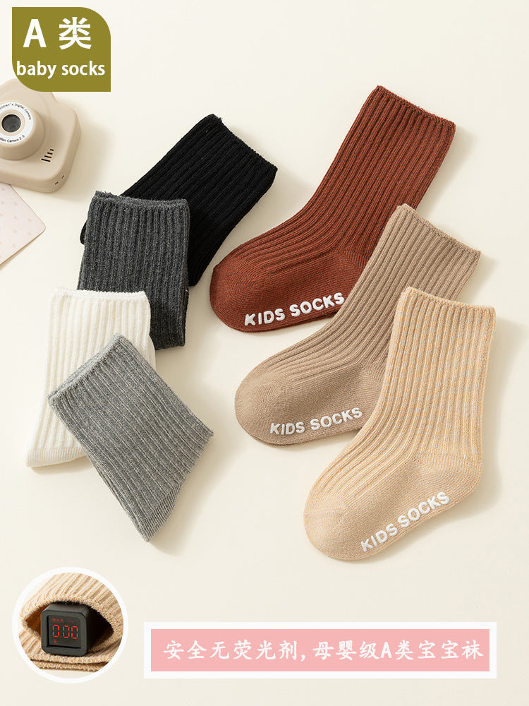 26 Newborn Baby Spring and Autumn Double-Needle Anti-Slip Mid-Tube Loose Socks That Don'T Squeeze the Feet for Learning to Walk, Wholesale - image 5