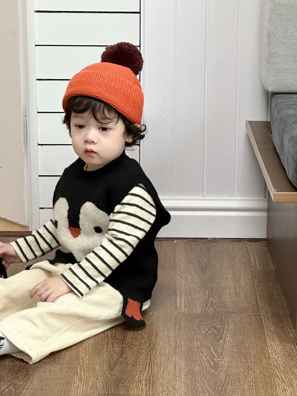 Baby Penguin Knitted Vest Autumn 2026 New Children's Clothing Autumn Korean Style Kids' Outfit Boys' Striped Set - image 4
