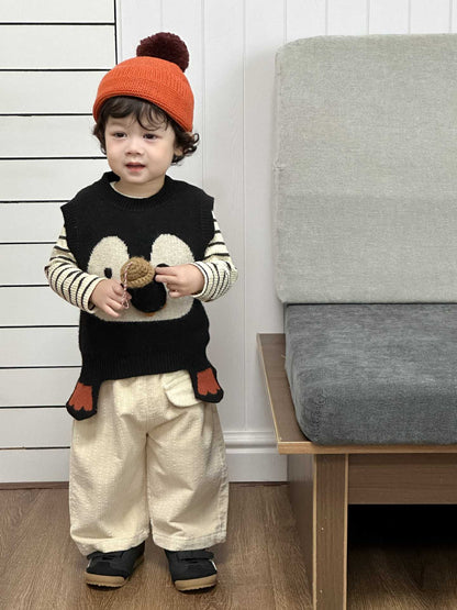 Baby Penguin Knitted Vest Autumn 2026 New Children's Clothing Autumn Korean Style Kids' Outfit Boys' Striped Set - image 5