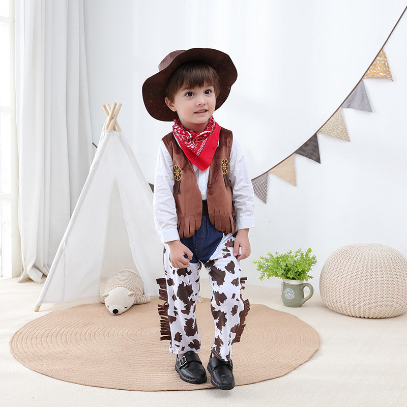 Western Cowboy Children's Holiday Clothing Set Boy Baby Character Costume Performance Outfit Performance Vest and Pants Set - image 3