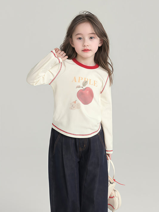Girls' Autumn Round Neck Cartoon Tops, Kidsren's Lycra Cotton Printed Long-Sleeved T-Shirts, Baby Casual Bottoming Sweatshirts - image 2