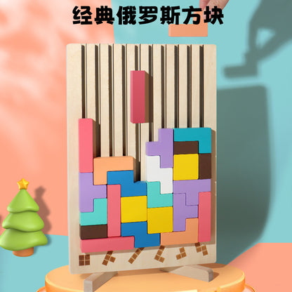 Cross-Border Beech Wood Tetris Building Blocks Baby 3D Stereo Block Puzzle Kidsren's Early Education Educational Wooden Toys - image 3