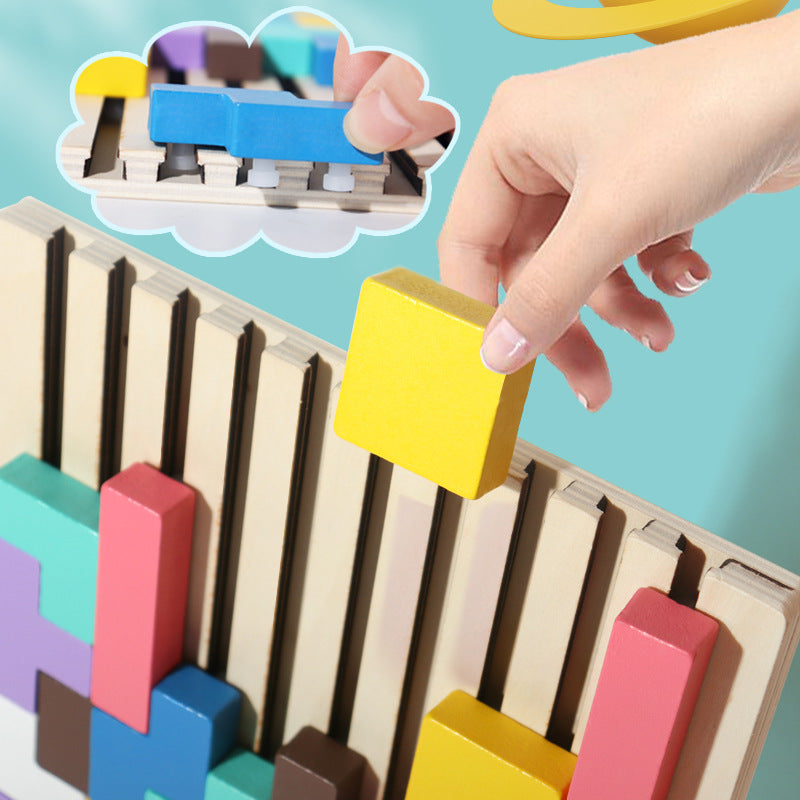 Cross-Border Beech Wood Tetris Building Blocks Baby 3D Stereo Block Puzzle Kidsren's Early Education Educational Wooden Toys - image 4