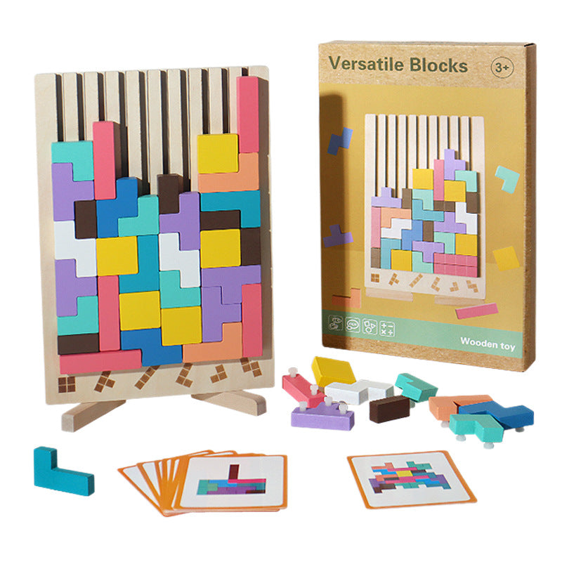 Cross-Border Beech Wood Tetris Building Blocks Baby 3D Stereo Block Puzzle Kidsren's Early Education Educational Wooden Toys - image 5