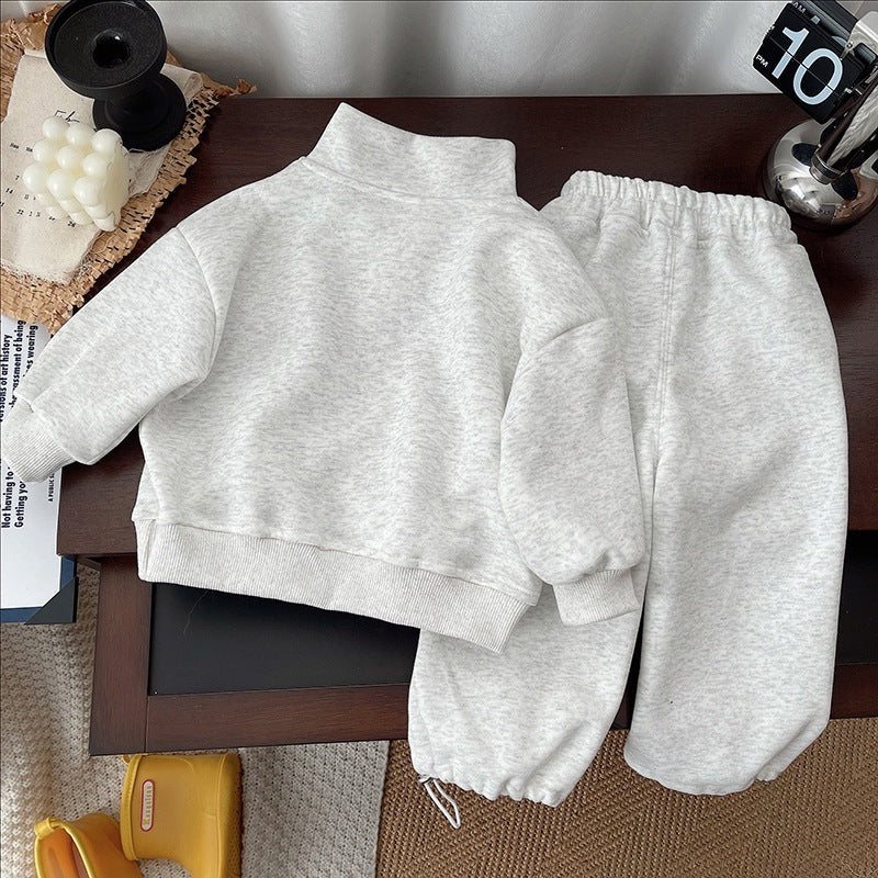 Boys' Foreign Trade Spring & Fall Clothing 2025 New Style Long-Sleeved Stand-Up Collar Half-Zip Set Baby Sweatshirt Baby Sports Set - image 2