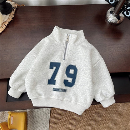 Boys' Foreign Trade Spring & Fall Clothing 2025 New Style Long-Sleeved Stand-Up Collar Half-Zip Set Baby Sweatshirt Baby Sports Set - image 4