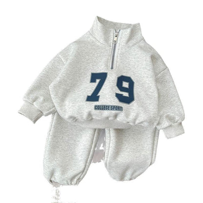 Boys' Foreign Trade Spring & Fall Clothing 2025 New Style Long-Sleeved Stand-Up Collar Half-Zip Set Baby Sweatshirt Baby Sports Set - image 5