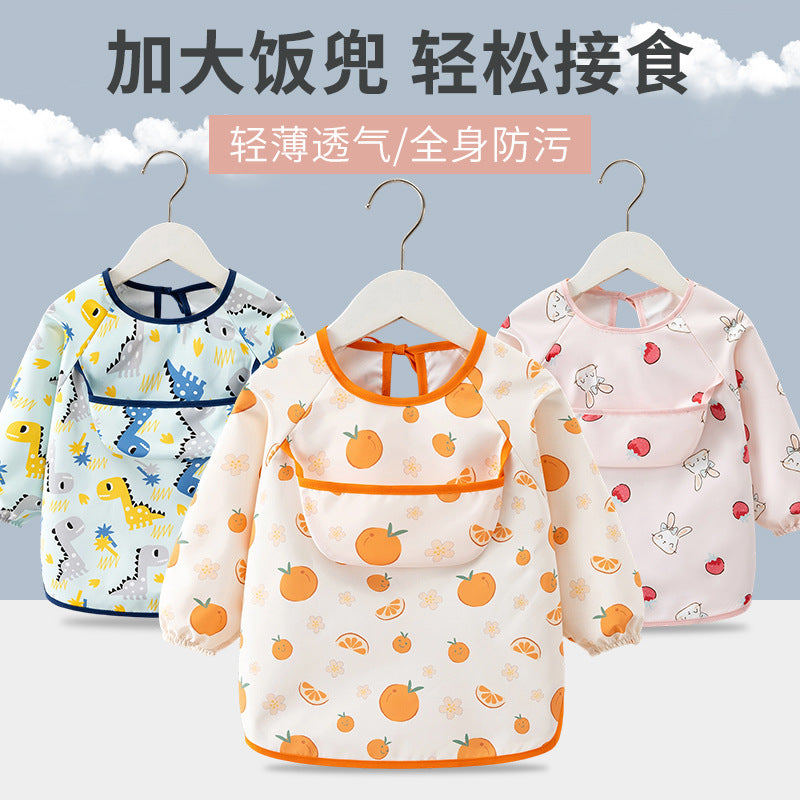 Children's Smock, Baby Boy's Eating Waterproof and Anti-Dirty Reverse Dressing Girl's Long-Sleeved Thin Apron Baby Bib Outer Wear - image 1