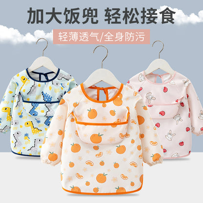 Children's Smock, Baby Boy's Eating Waterproof and Anti-Dirty Reverse Dressing Girl's Long-Sleeved Thin Apron Baby Bib Outer Wear - image 1