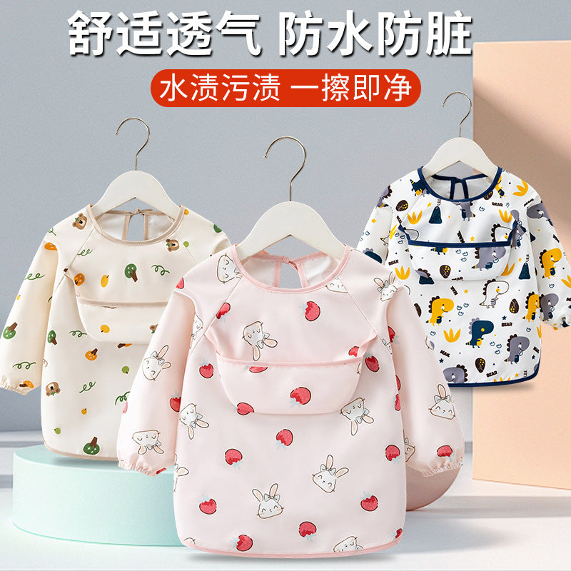 Children's Smock, Baby Boy's Eating Waterproof and Anti-Dirty Reverse Dressing Girl's Long-Sleeved Thin Apron Baby Bib Outer Wear - image 2