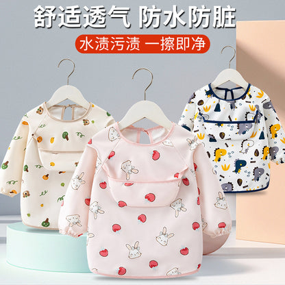 Children's Smock, Baby Boy's Eating Waterproof and Anti-Dirty Reverse Dressing Girl's Long-Sleeved Thin Apron Baby Bib Outer Wear - image 2