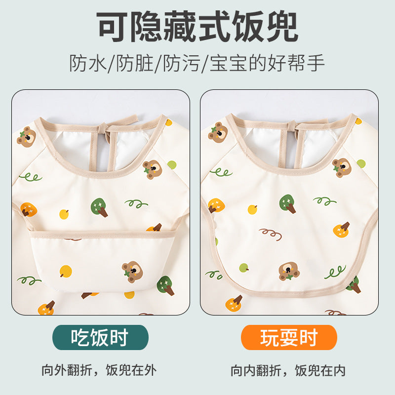 Children's Smock, Baby Boy's Eating Waterproof and Anti-Dirty Reverse Dressing Girl's Long-Sleeved Thin Apron Baby Bib Outer Wear - image 3