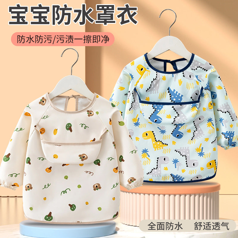 Children's Smock, Baby Boy's Eating Waterproof and Anti-Dirty Reverse Dressing Girl's Long-Sleeved Thin Apron Baby Bib Outer Wear - image 4