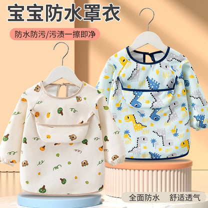 Children's Smock, Baby Boy's Eating Waterproof and Anti-Dirty Reverse Dressing Girl's Long-Sleeved Thin Apron Baby Bib Outer Wear - image 4