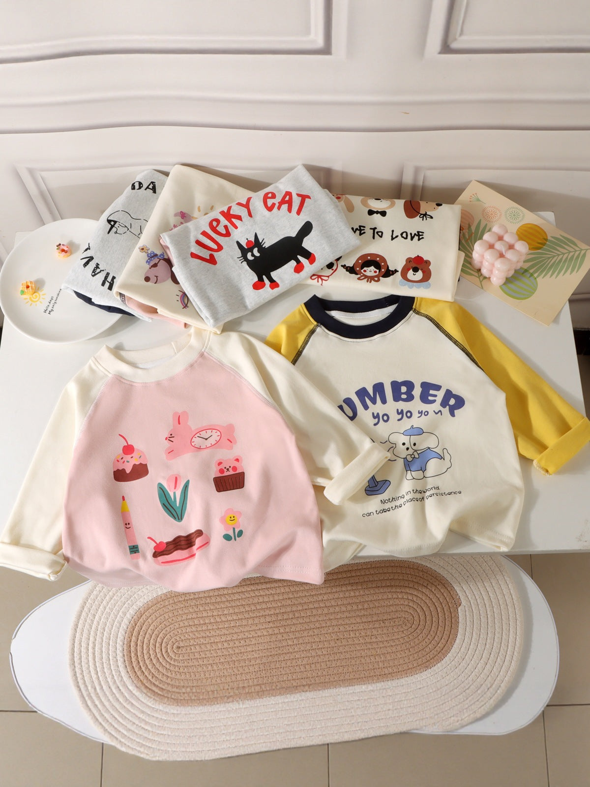 Children's Pure Cotton Long-Sleeved T-Shirt Baby Round Neck Color-Blocked Top Thin Boys and Girls Spring & Fall Raglan Bottoming Shirt - image 1