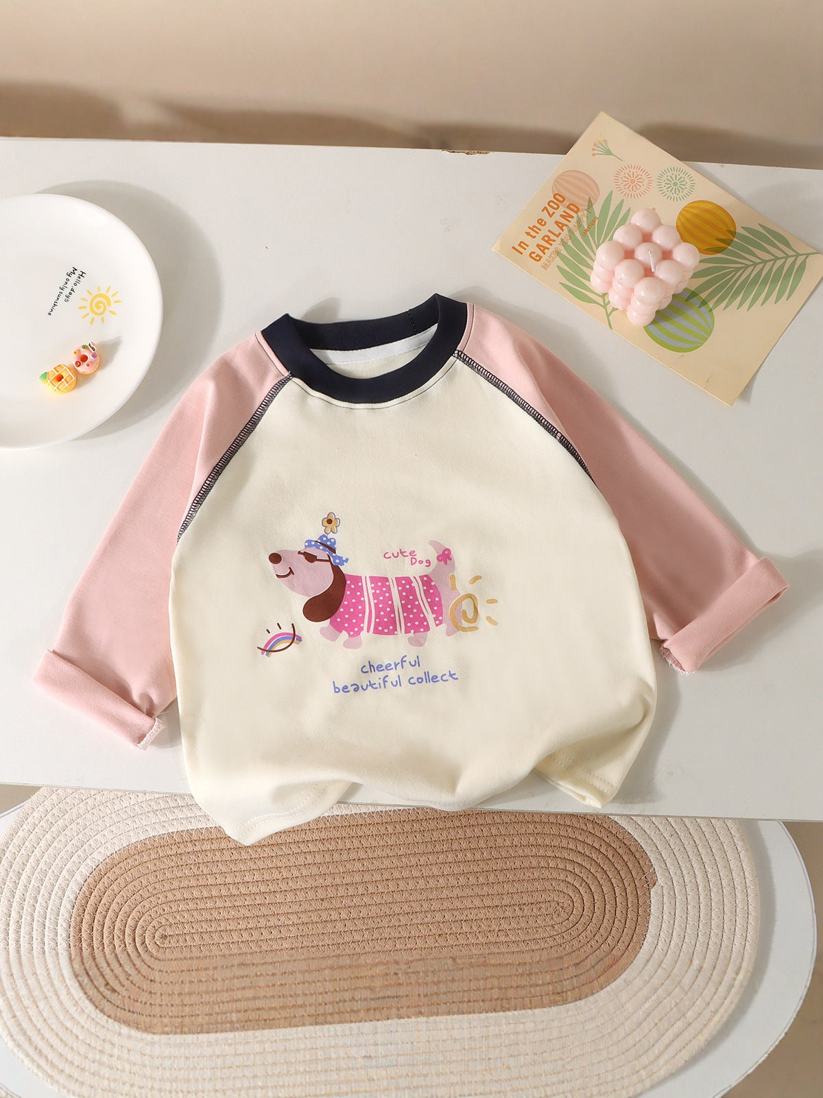 Children's Pure Cotton Long-Sleeved T-Shirt Baby Round Neck Color-Blocked Top Thin Boys and Girls Spring & Fall Raglan Bottoming Shirt - image 2
