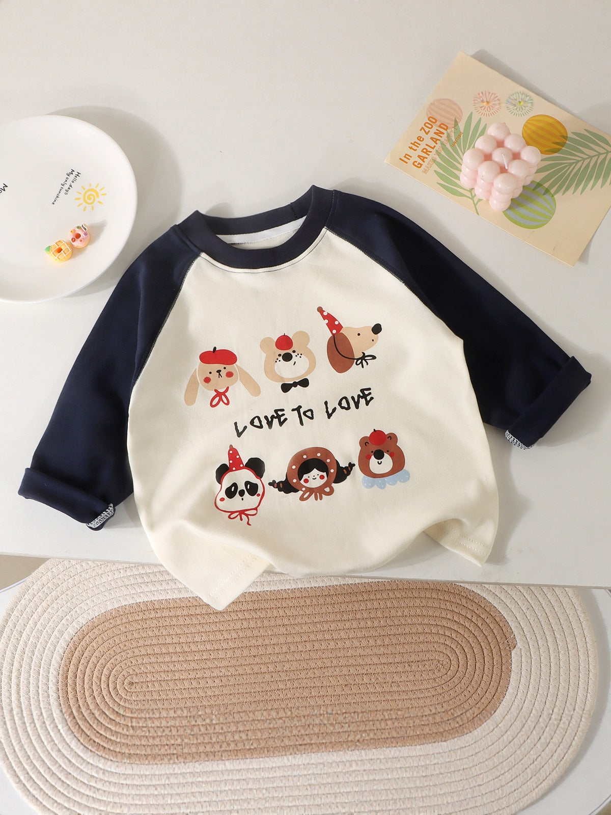 Children's Pure Cotton Long-Sleeved T-Shirt Baby Round Neck Color-Blocked Top Thin Boys and Girls Spring & Fall Raglan Bottoming Shirt - image 3