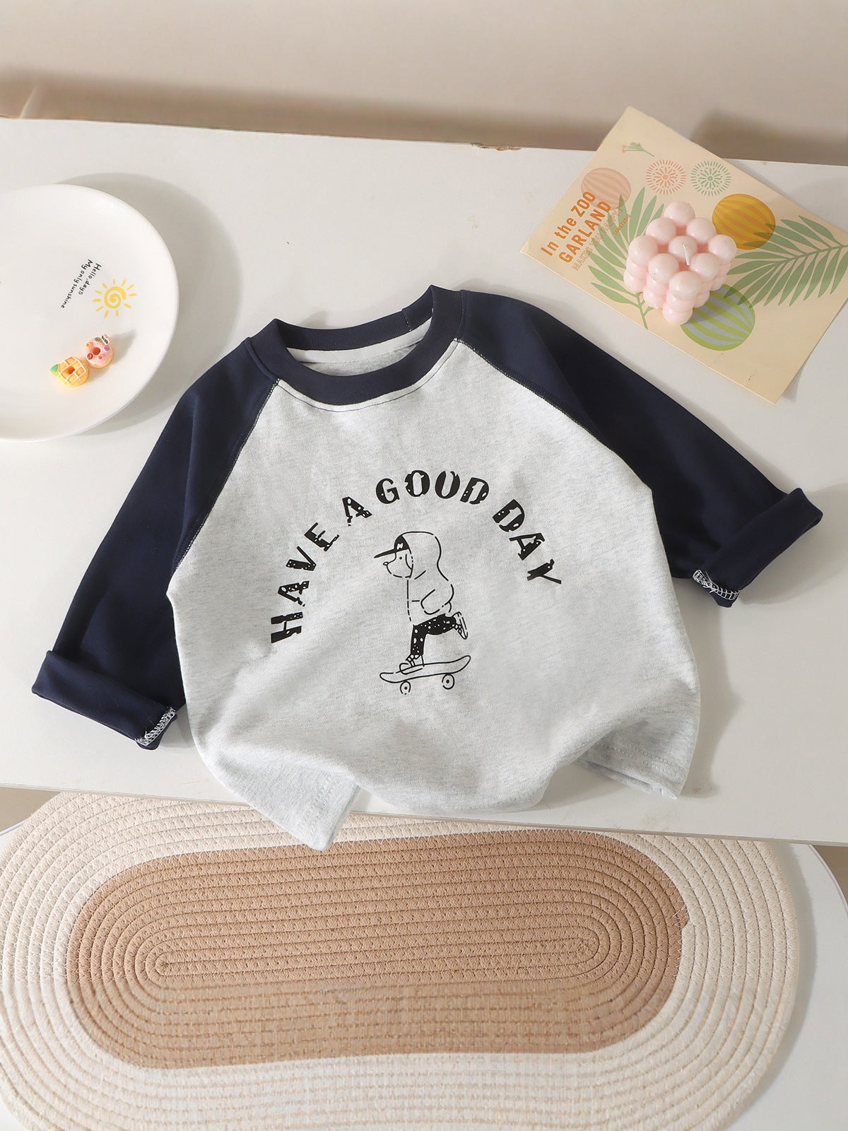 Children's Pure Cotton Long-Sleeved T-Shirt Baby Round Neck Color-Blocked Top Thin Boys and Girls Spring & Fall Raglan Bottoming Shirt - image 4