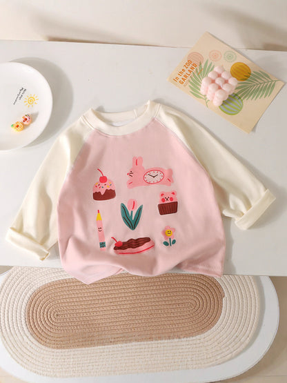 Children's Pure Cotton Long-Sleeved T-Shirt Baby Round Neck Color-Blocked Top Thin Boys and Girls Spring & Fall Raglan Bottoming Shirt - image 5