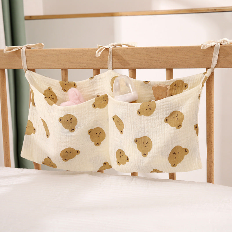 Double-Layer Pure Cotton Baby Bedside Storage Bag Double Pocket Stroller Hanging Bag Printed Baby Bottle Hanging Bag - image 1