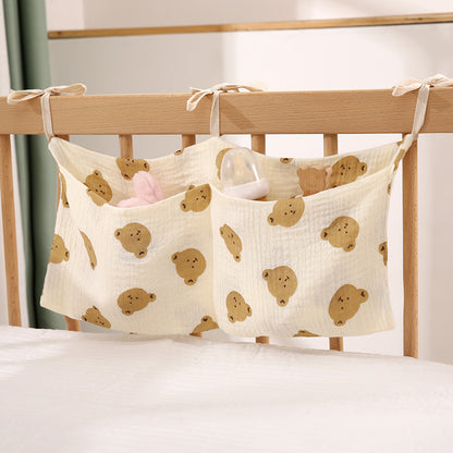 Double-Layer Pure Cotton Baby Bedside Storage Bag Double Pocket Stroller Hanging Bag Printed Baby Bottle Hanging Bag - image 1