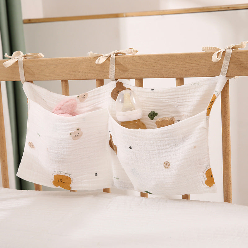 Double-Layer Pure Cotton Baby Bedside Storage Bag Double Pocket Stroller Hanging Bag Printed Baby Bottle Hanging Bag - image 2