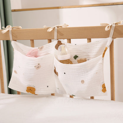Double-Layer Pure Cotton Baby Bedside Storage Bag Double Pocket Stroller Hanging Bag Printed Baby Bottle Hanging Bag - image 2